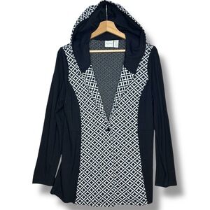 Chico’s‎ Zenergy Hooded Cardigan Jacket 0 Geometric Layering Sweater Pockets S/4